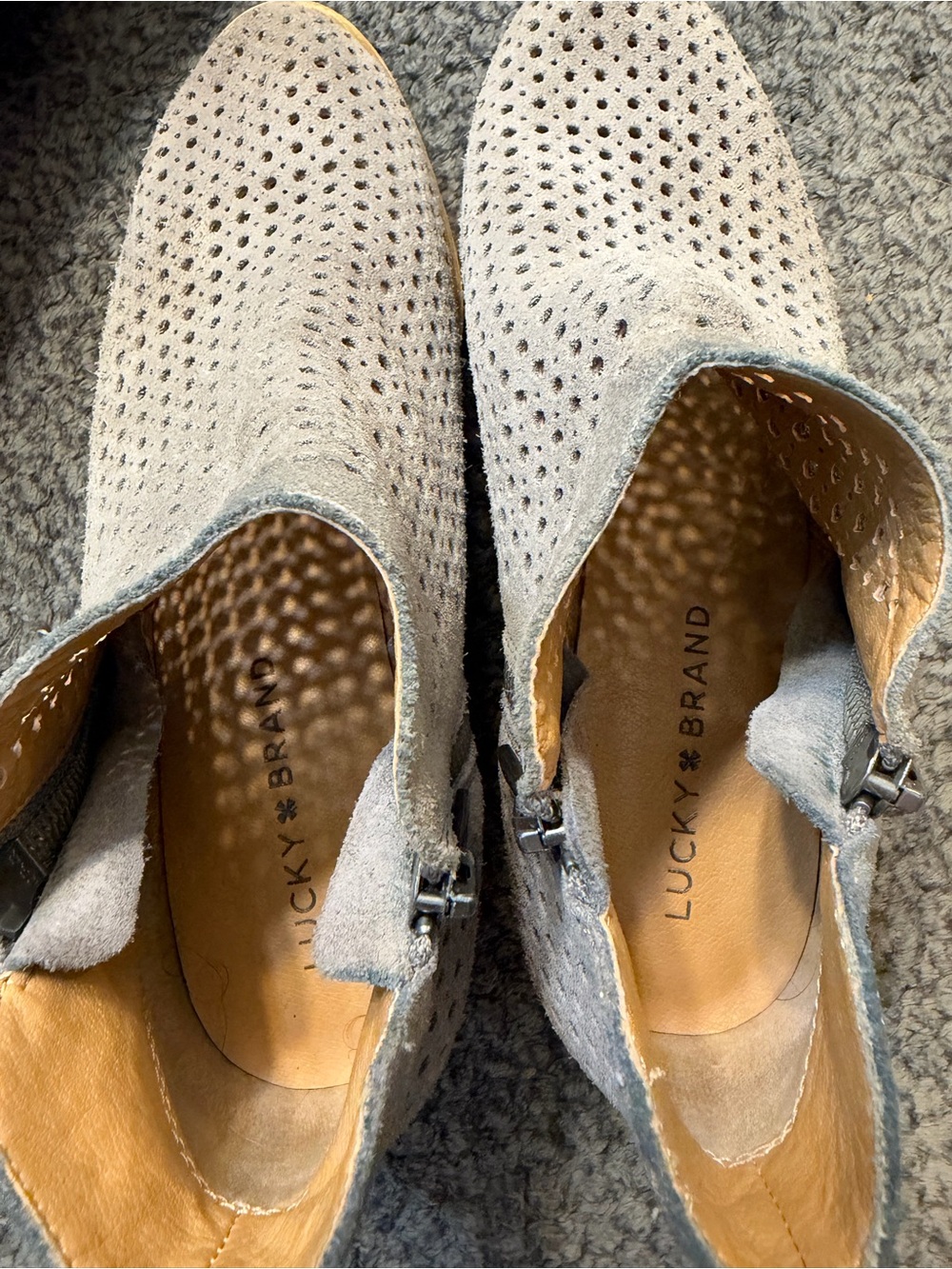 Lucky Brand Women's Perforated Suede Mule in Light Gray